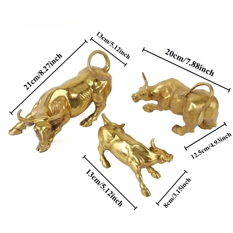 Golden brass bull figurine sculpture office decor