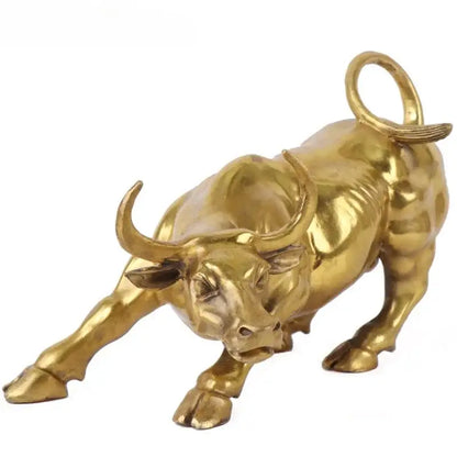 Golden brass bull figurine sculpture office decor