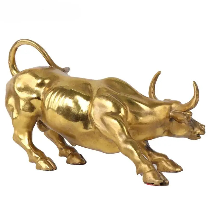 Golden brass bull figurine sculpture office decor