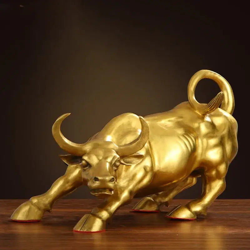 Golden brass bull figurine sculpture office decor
