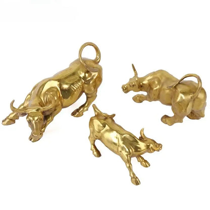 Golden brass bull figurine sculpture office decor