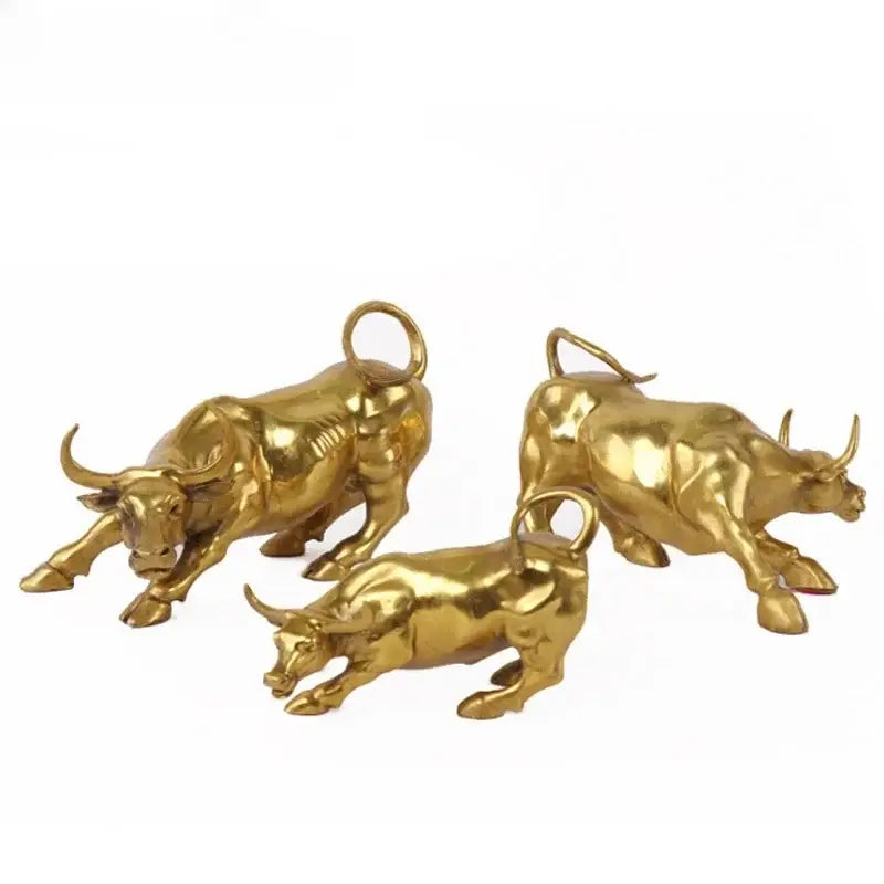 Golden brass bull figurine sculpture office decor
