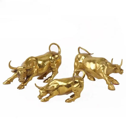Golden brass bull figurine sculpture office decor