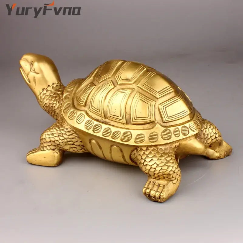 Golden brass feng shui turtle statue living room wealth decor