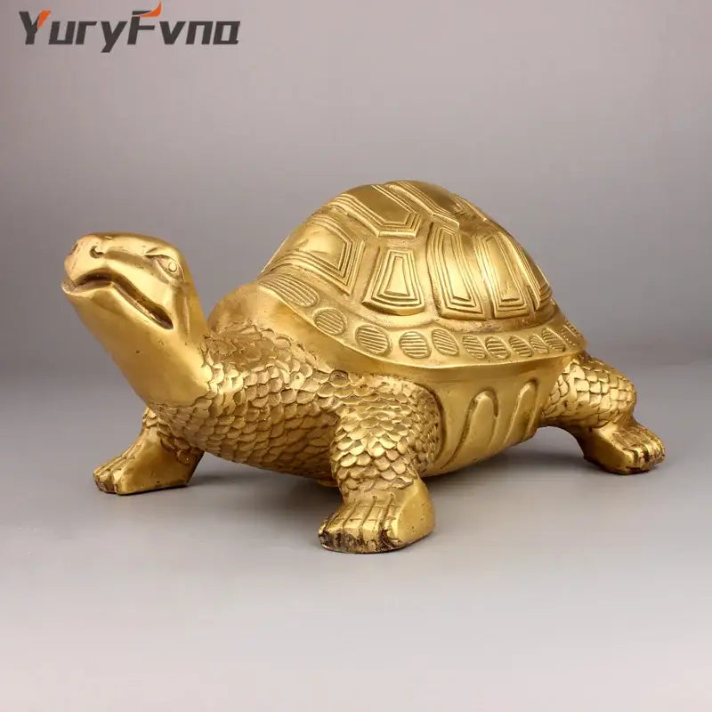 Golden brass feng shui turtle statue living room wealth decor