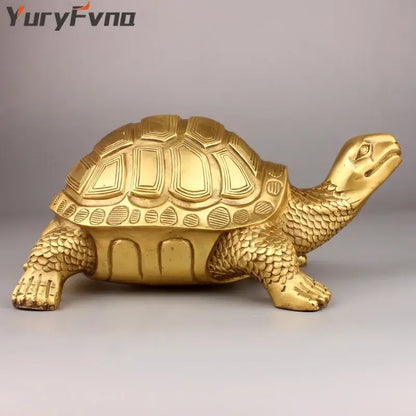 Golden brass feng shui turtle statue living room wealth decor