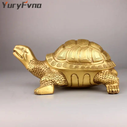Golden brass feng shui turtle statue living room wealth decor
