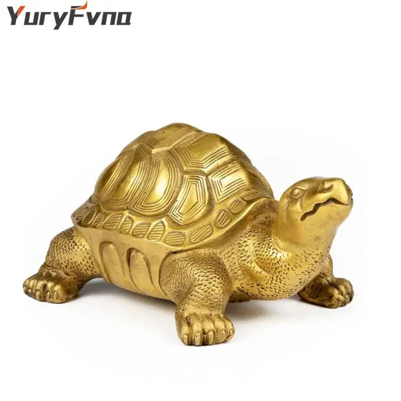 Golden brass feng shui turtle statue living room wealth decor