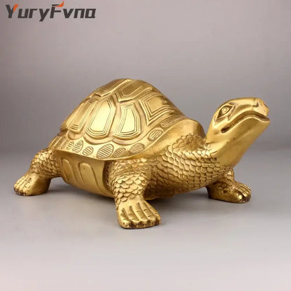 Golden brass feng shui turtle statue living room wealth decor