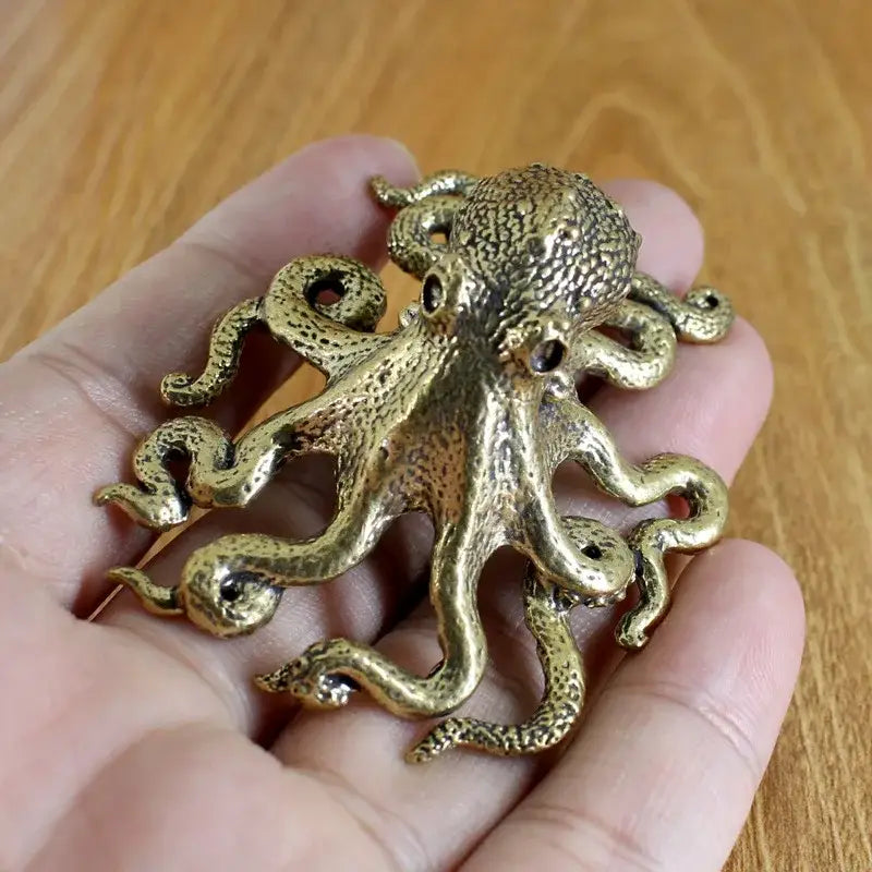 Golden brass octopus sculpture living room decor figurine
