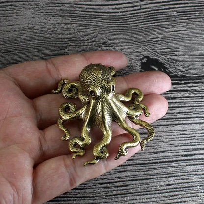 Golden brass octopus sculpture living room decor figurine