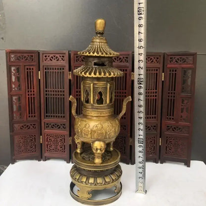 Golden brass three tiered tower incense burner buddhist hall decor