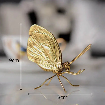 Golden butterfly ant miniature metal figurine living room decor