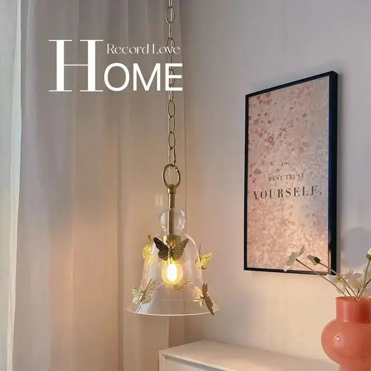 Golden butterfly bedhead glass pendant lamp for dining room