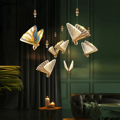 Golden butterfly led pendant light for bedroom and dining room