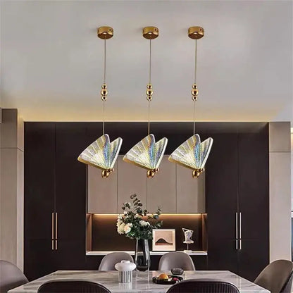 Golden butterfly led pendant light for bedroom and dining room