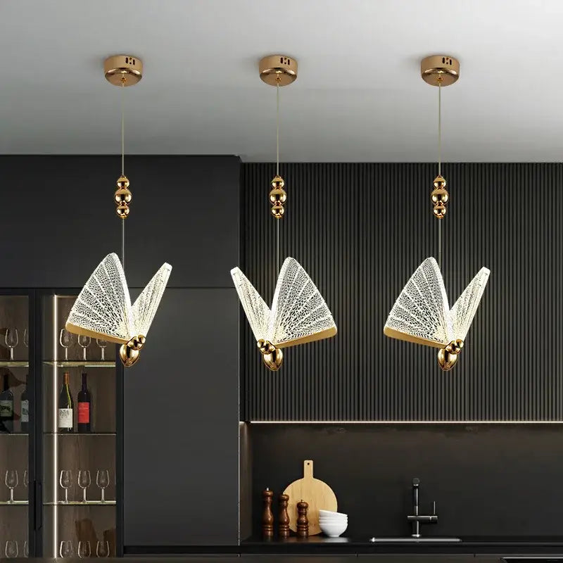 Golden butterfly led pendant light for kitchen and dining room