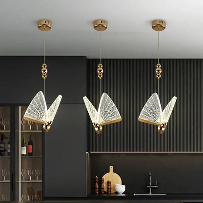Golden butterfly led pendant light for kitchen and dining room