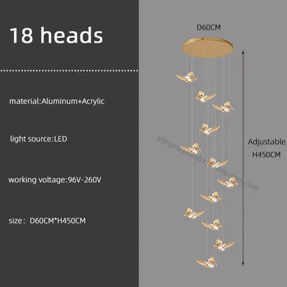 Golden butterfly pendant light butterfly chandelier staircase living room
