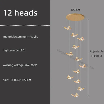 Golden butterfly pendant light butterfly chandelier staircase living room