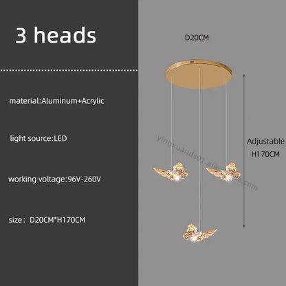 Golden butterfly pendant light butterfly chandelier staircase living room