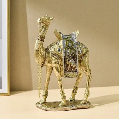 Golden camel resin sculpture set gold & silver office decor