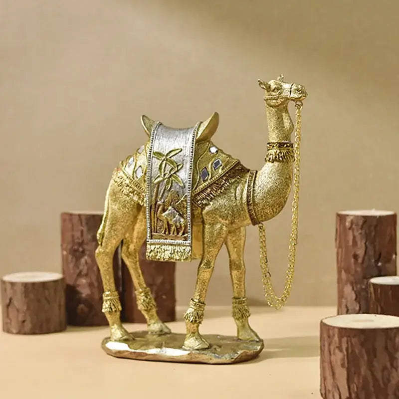 Golden camel resin sculpture set gold & silver office decor