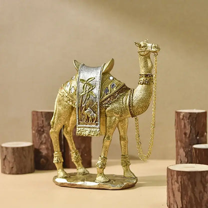 Golden camel resin sculpture set gold & silver office decor