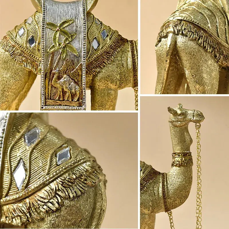 Golden camel resin sculpture set gold & silver office decor