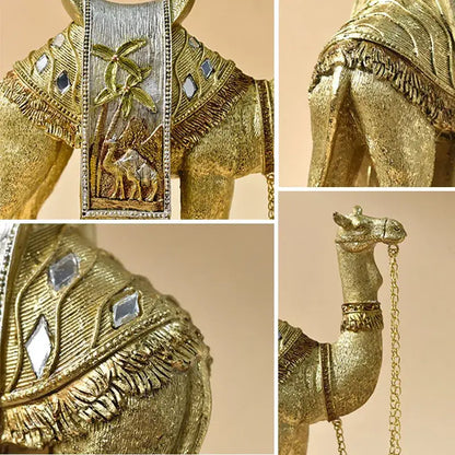 Golden camel resin sculpture set gold & silver office decor