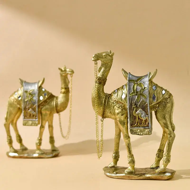 Golden camel resin sculpture set gold & silver office decor
