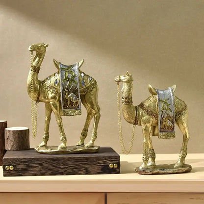 Golden camel resin sculpture set gold & silver office decor