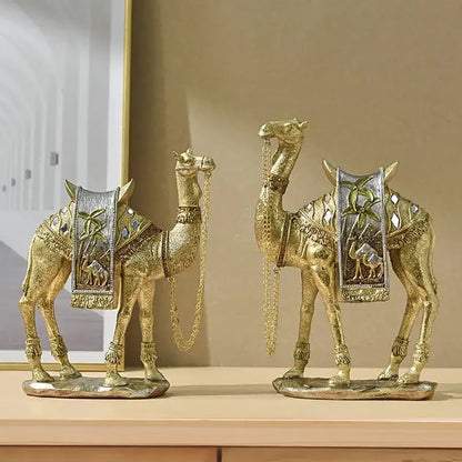 Golden camel resin sculpture set gold & silver office decor