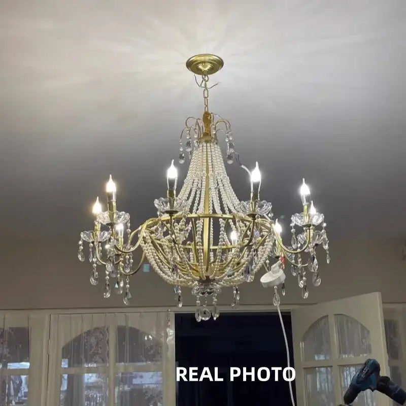 Golden cascading crystal led chandelier pendant light for villa stairs
