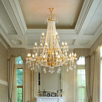 Golden cascading crystal led chandelier pendant light for villa stairs