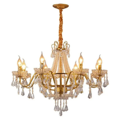 Golden cascading crystal led chandelier pendant light for villa stairs
