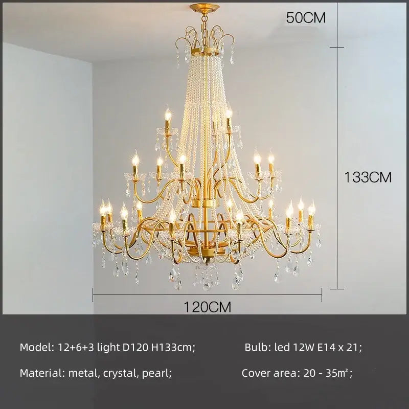 Golden cascading crystal led chandelier pendant light for villa stairs