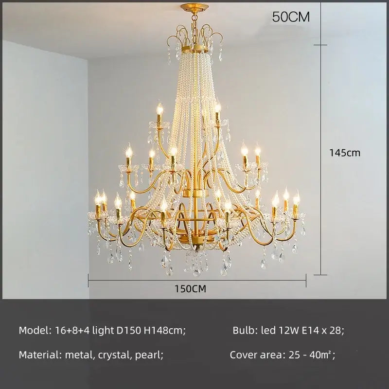 Golden cascading crystal led chandelier pendant light for villa stairs