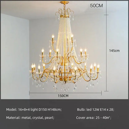 Golden cascading crystal led chandelier pendant light for villa stairs