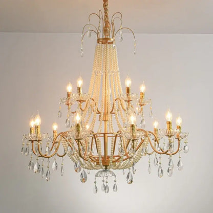 Golden cascading crystal led chandelier pendant light for villa stairs