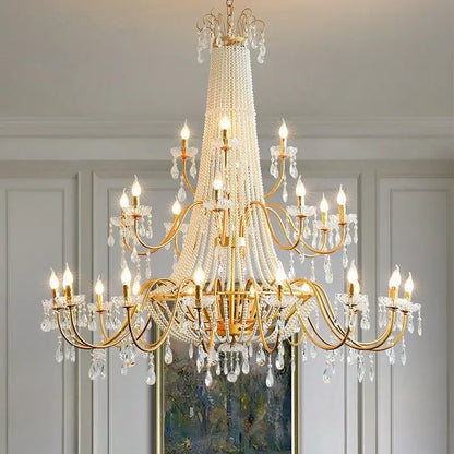Golden cascading crystal led chandelier pendant light for villa stairs