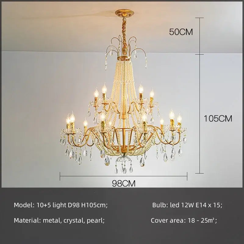 Golden cascading crystal led chandelier pendant light for villa stairs