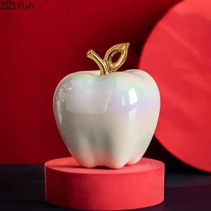 Golden ceramic apple sculpture living room table decor