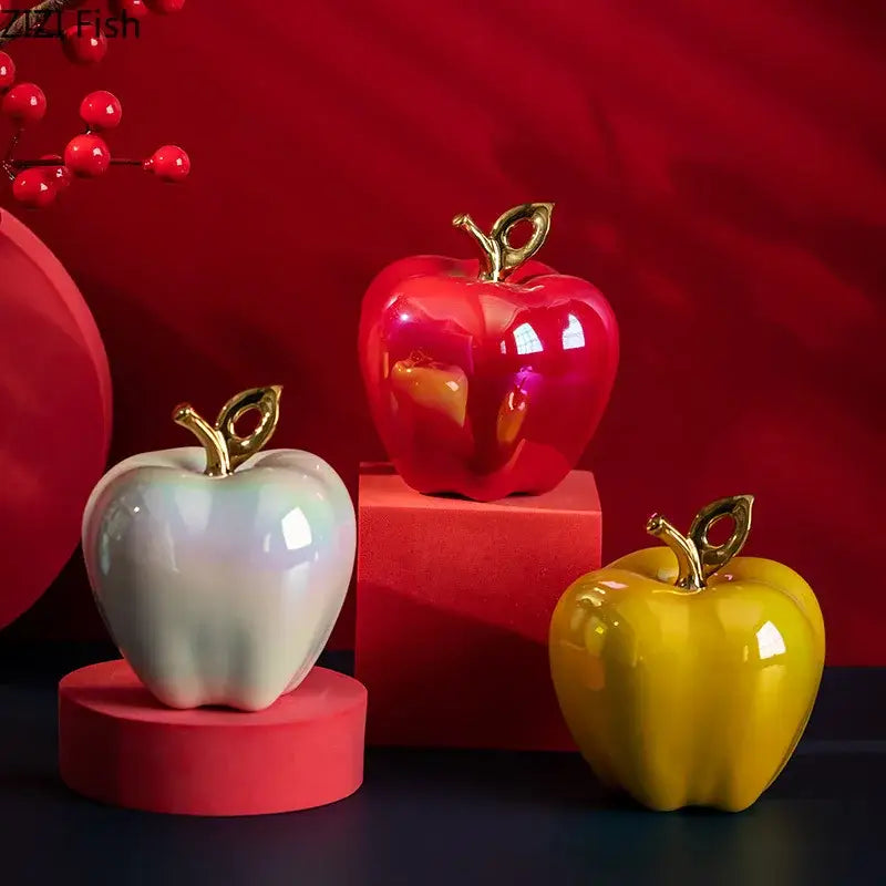 Golden ceramic apple sculpture living room table decor