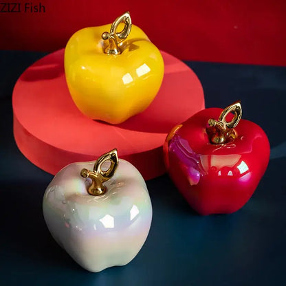 Golden ceramic apple sculpture living room table decor