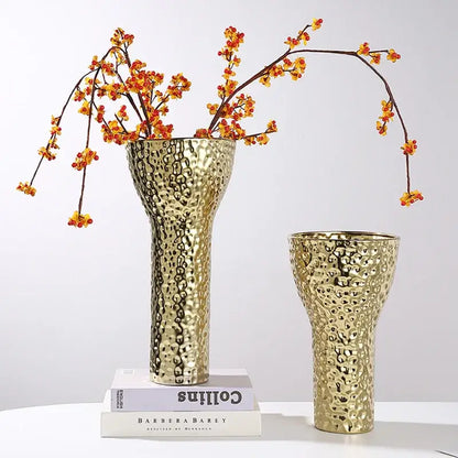 Golden ceramic geometric honeycomb vase living room decor