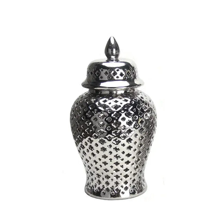 Golden ceramic ginger jar with cutouts living room decor storage pot