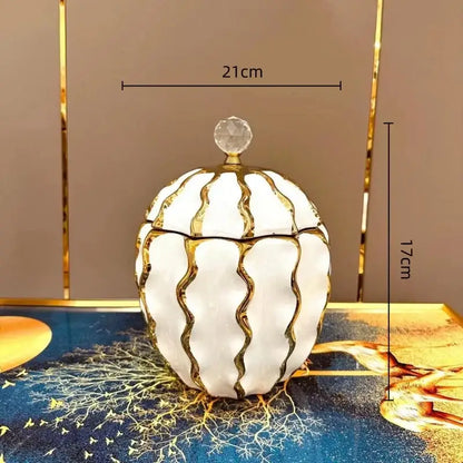 Golden checkmate ceramic white and gold decorative jar living room