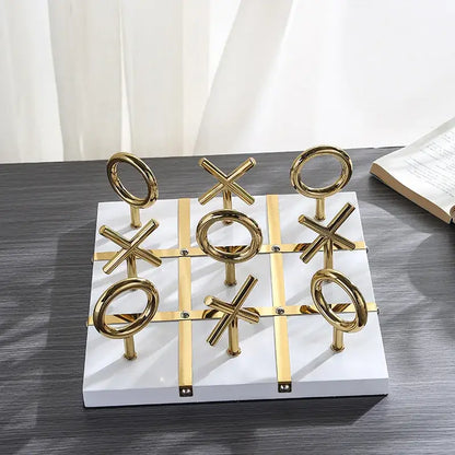 Golden chessboard metal handicraft tic-tac-toe set living room decor
