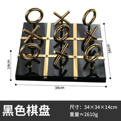 Golden chessboard metal handicraft tic-tac-toe set living room decor